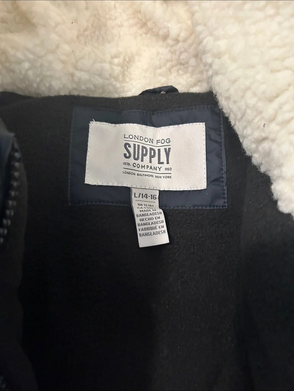 LONDON FOG Girls Heavyweight Sherpa jacket, Black, Large 14-16, NWT